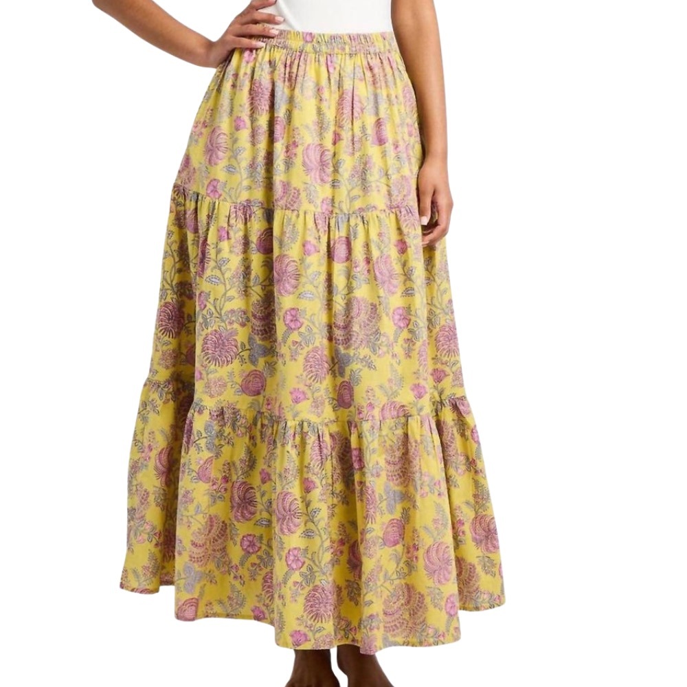 MILLE Paola Maxi Skirt Citron Floral NWT Size Small but Fit is M/L